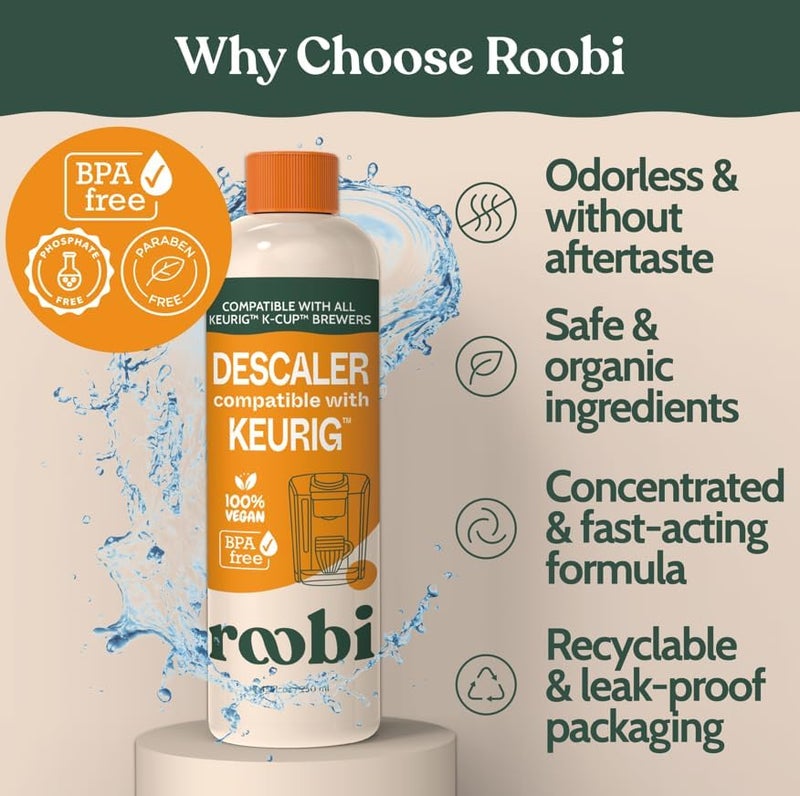 Roobi Keurig Compatible Descaling Solution. Specially Formulated for Descaling & Cleaning. 2 Uses per Bottle, 2 Pack. Carbon Neutral Keurig Descaling Kit. - Image 5